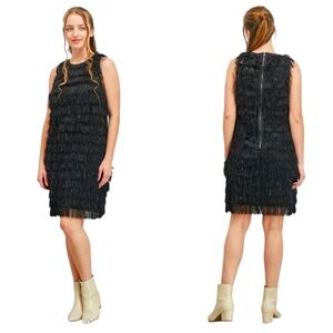 Avec Les Filles Black Fringe Sleeveless Cocktail Dress. Size 2.